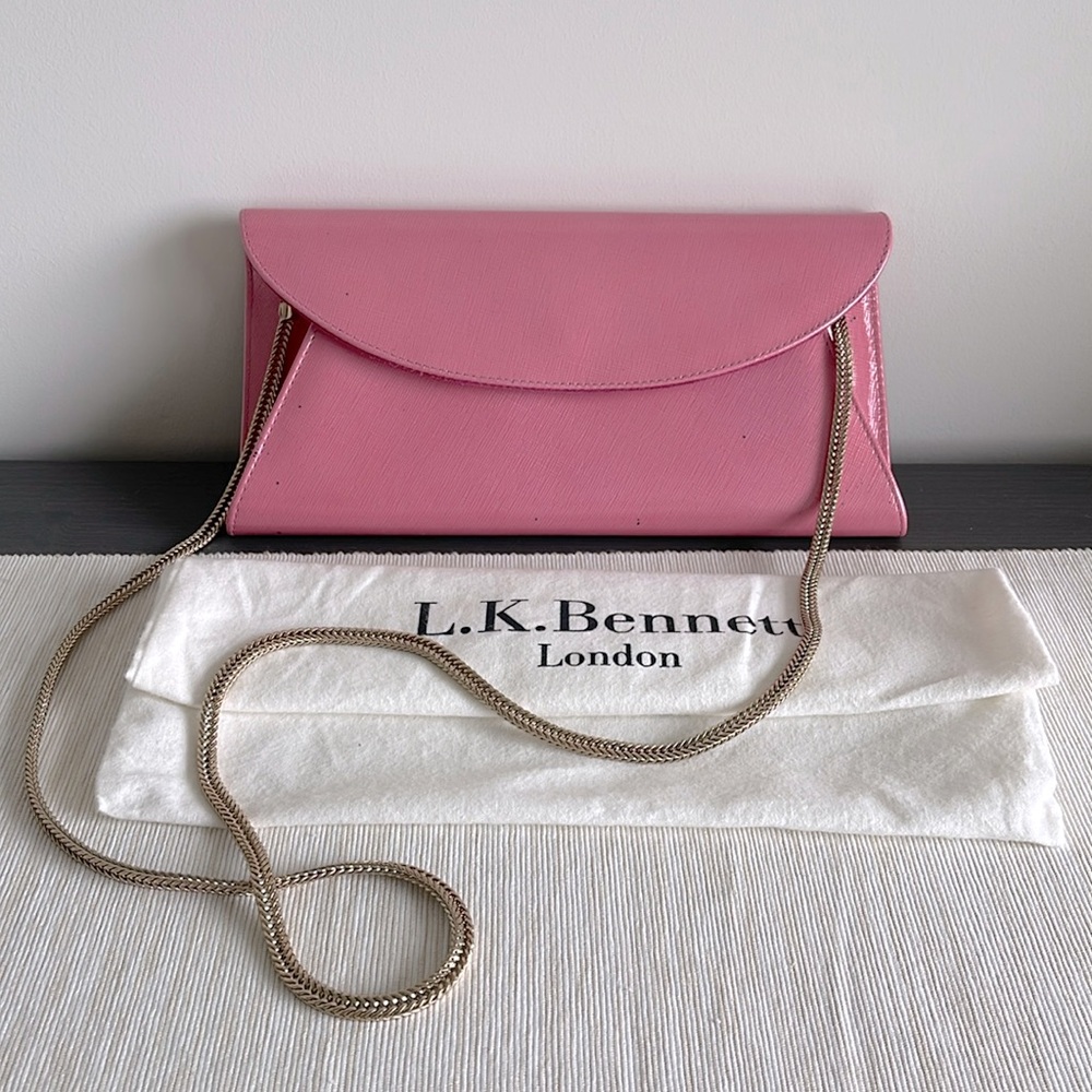 LK Bennett CU FLO clutch shoulder bag. Hot Pink with gold hardware